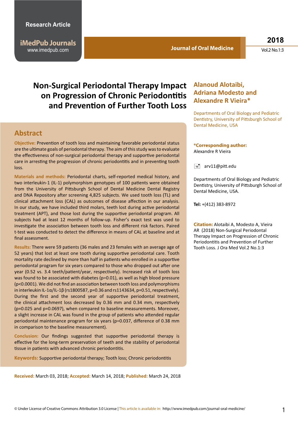 Non-Surgical Periodontal Therapy Impact on Progression of Chronic