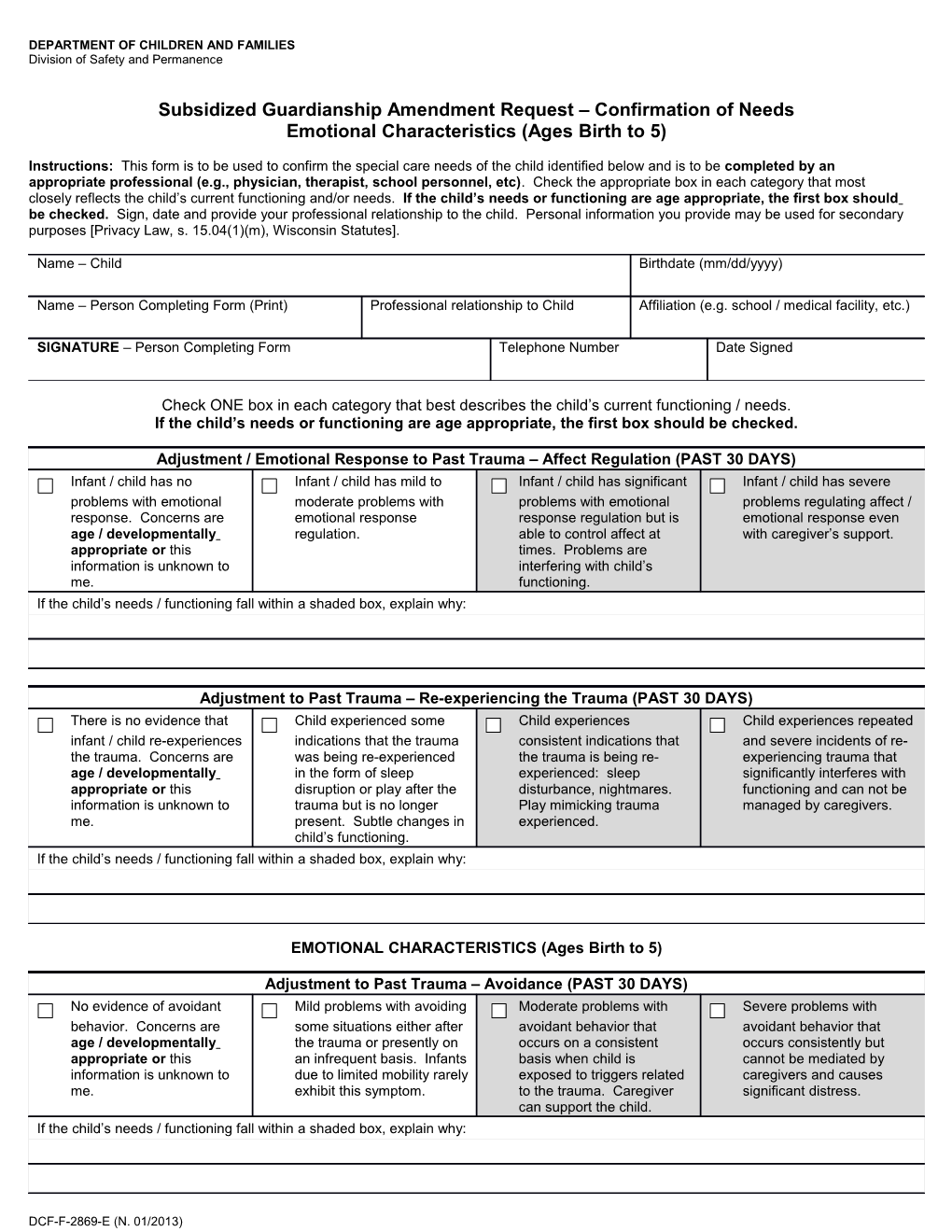 Adoption Assistance Amendment Request Confirmation of Needs