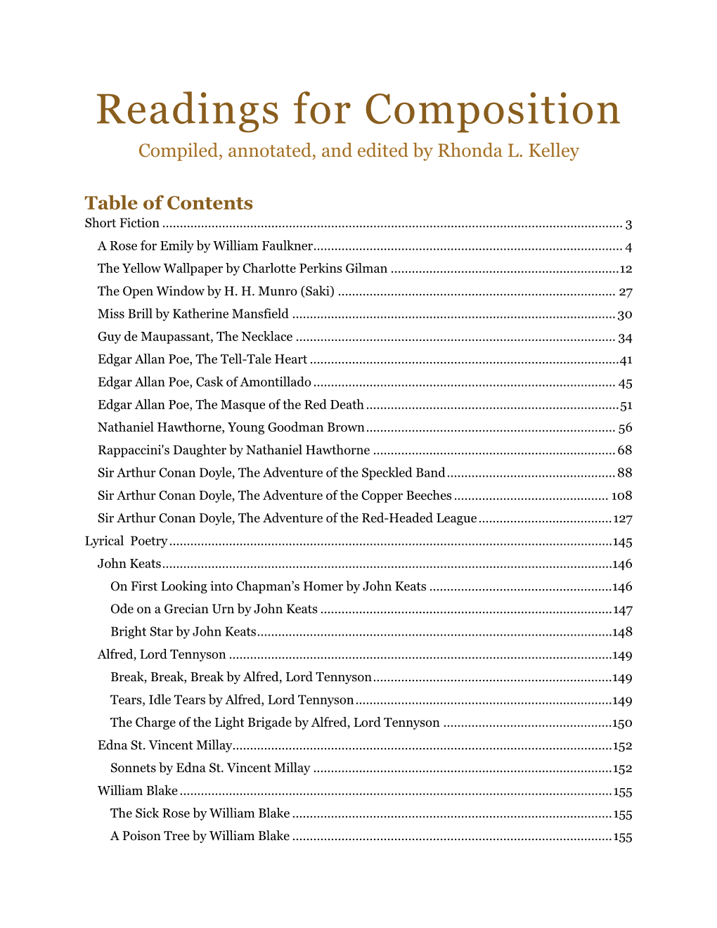 Readings for Composition Compiled, Annotated, and Edited by Rhonda L