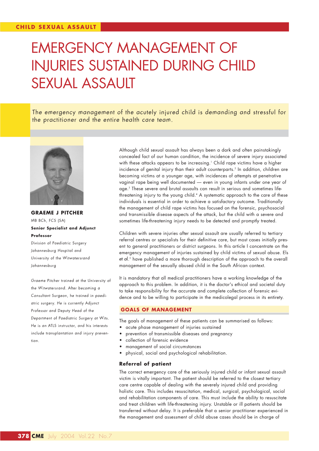 Emergency Management of Injuries Sustained During Child Sexual Assault