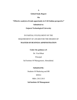 Effective Analysis of Trade Opportunity in UAE-Indian Perspective”