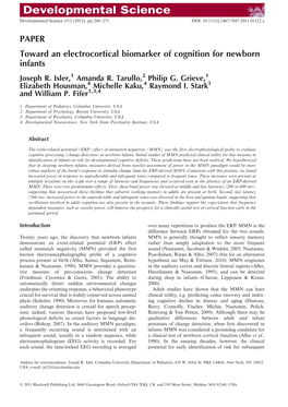 Toward an Electrocortical Biomarker of Cognition for Newborn Infants Joseph R