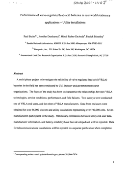 Performance of Valve-Regulated Lead-Acid Batteries in Real-World Stationary