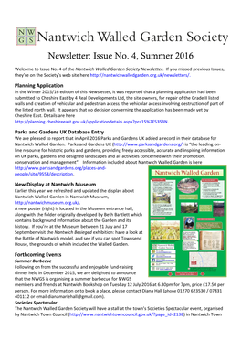 Newsletter: Issue No. 4, Summer 2016