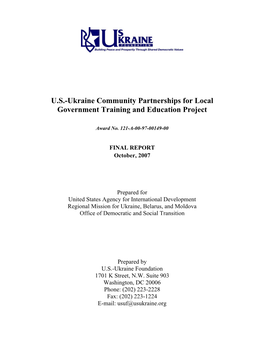 U.S.-Ukraine Community Partnerships for Local Government Training and Education Project