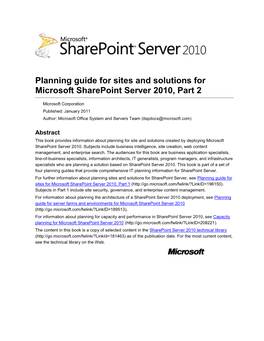 Planning Guide for Sites and Solutions for Microsoft Sharepoint Server 2010, Part 2