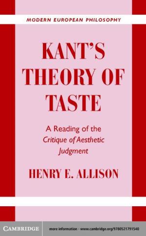 Kant's Theory of Taste: a Reading of the Critique of Aesthetic Judgment
