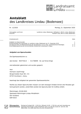 Amtsblatt Des Landkreises Lindau (Bodensee)