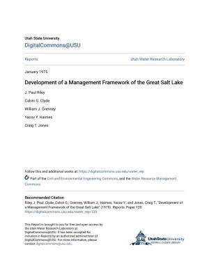 Development of a Management Framework of the Great Salt Lake