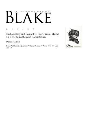 Barbara Bray and Bernard C. Swift, Trans., Michel Le Bris, Romantics and Romanticism
