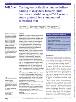 Casting Versus Flexible Intramedullary Nailing in Displaced Forearm Shaft Fractures in Children Aged 7–12 Years: a Study Protocol for a Randomised Controlled Trial