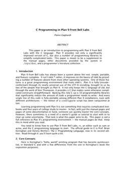 C Programming in Plan 9 from Bell Labs