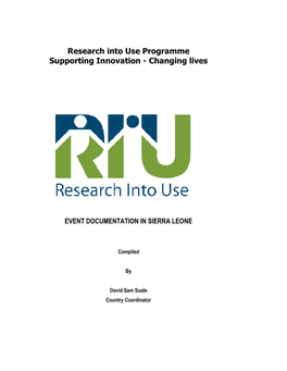 Research Into Use Programme Supporting Innovation - Changing Lives