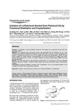 Isolation of (-)-Patchouli Alcohol from Patchouli Oil by Fractional Distillation and Crystallization