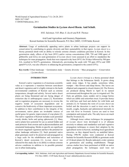 Germination Studies in Lycium Shawii Roem. and Schult