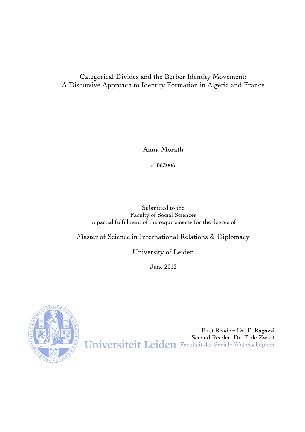 Categorical Divides and the Berber Identity Movement: a Discursive Approach to Identity Formation in Algeria and France