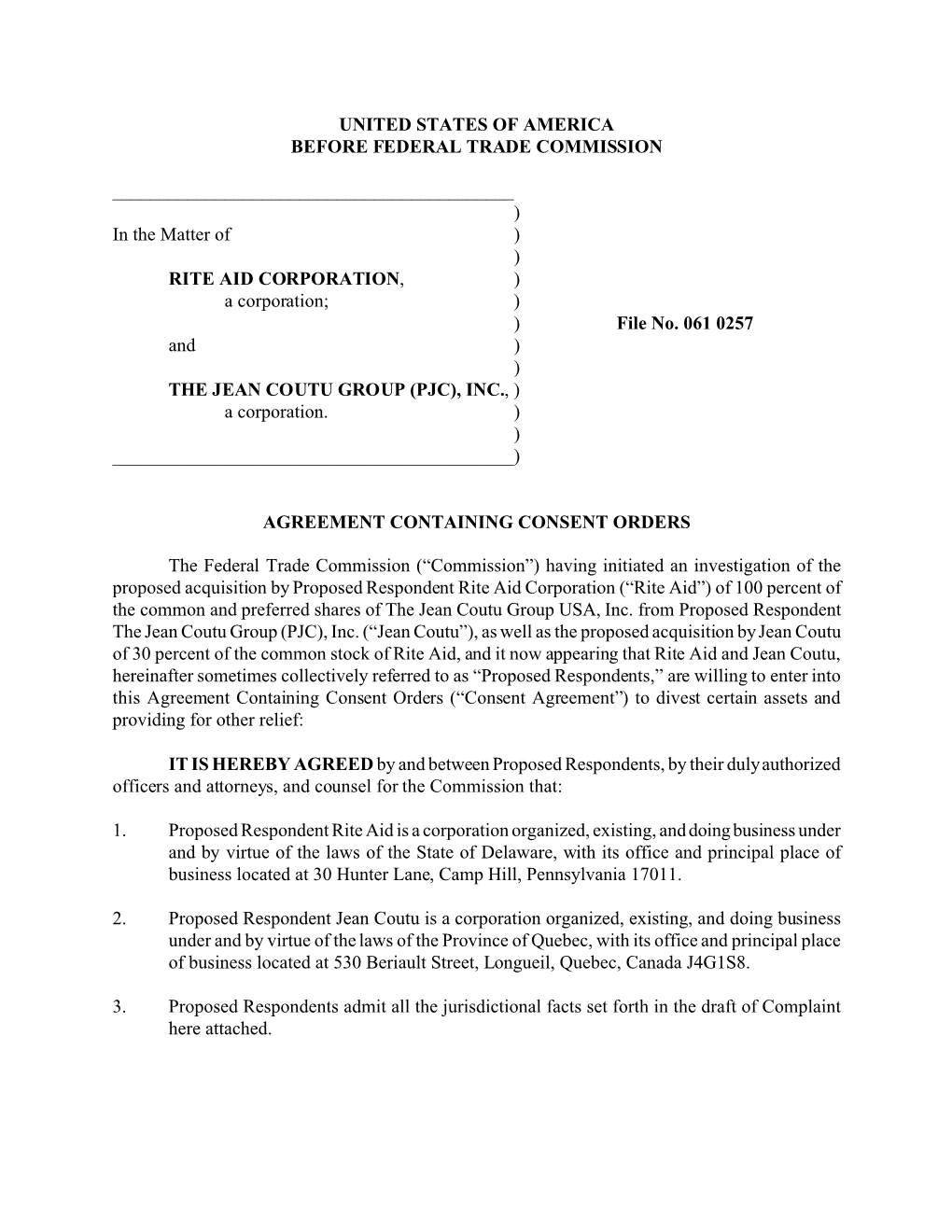 Agreement Containing Consent Orders