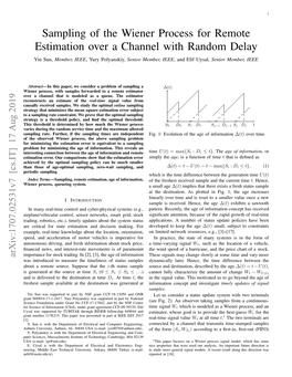 Sampling of the Wiener Process for Remote Estimation Over a Channel