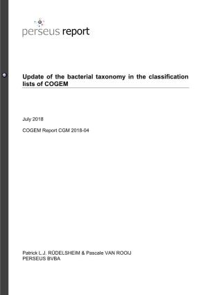 CGM-18-001 Perseus Report Update Bacterial Taxonomy Final Errata