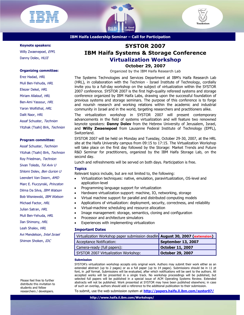SYSTOR 2007 IBM Haifa Systems & Storage Conference Virtualization