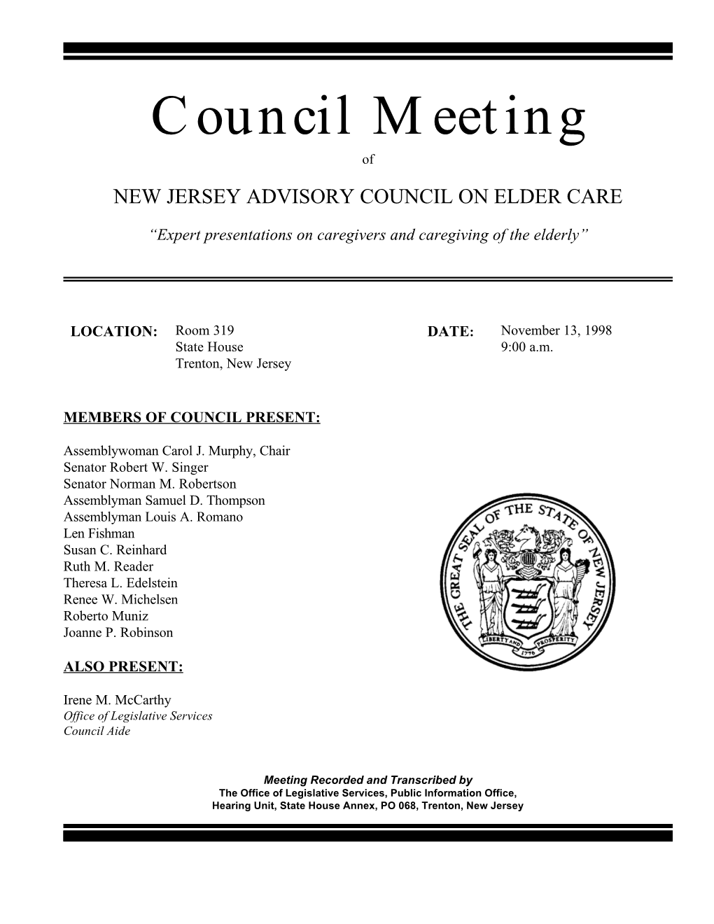 Council Meeting of NEW JERSEY ADVISORY COUNCIL on ELDER CARE