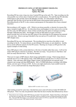 Primer on Using an MP3-Recorder for DX-Ing