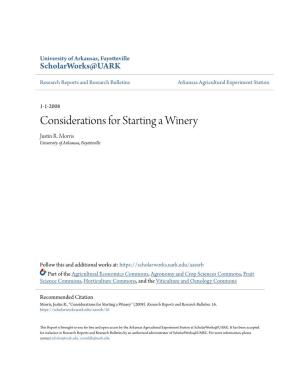 Considerations for Starting a Winery Justin R