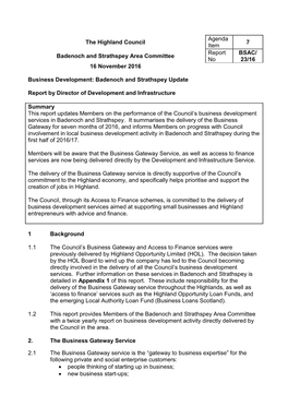 Item 7 Business Development: Badenoch and Strathspey Update