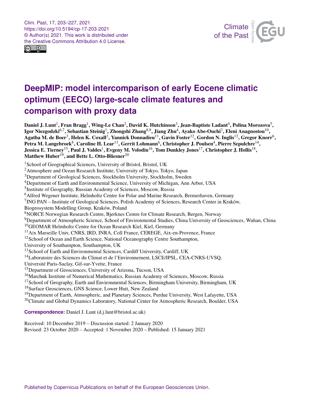 Deepmip: Model Intercomparison of Early Eocene Climatic Optimum (EECO) Large-Scale Climate Features and Comparison with Proxy Data