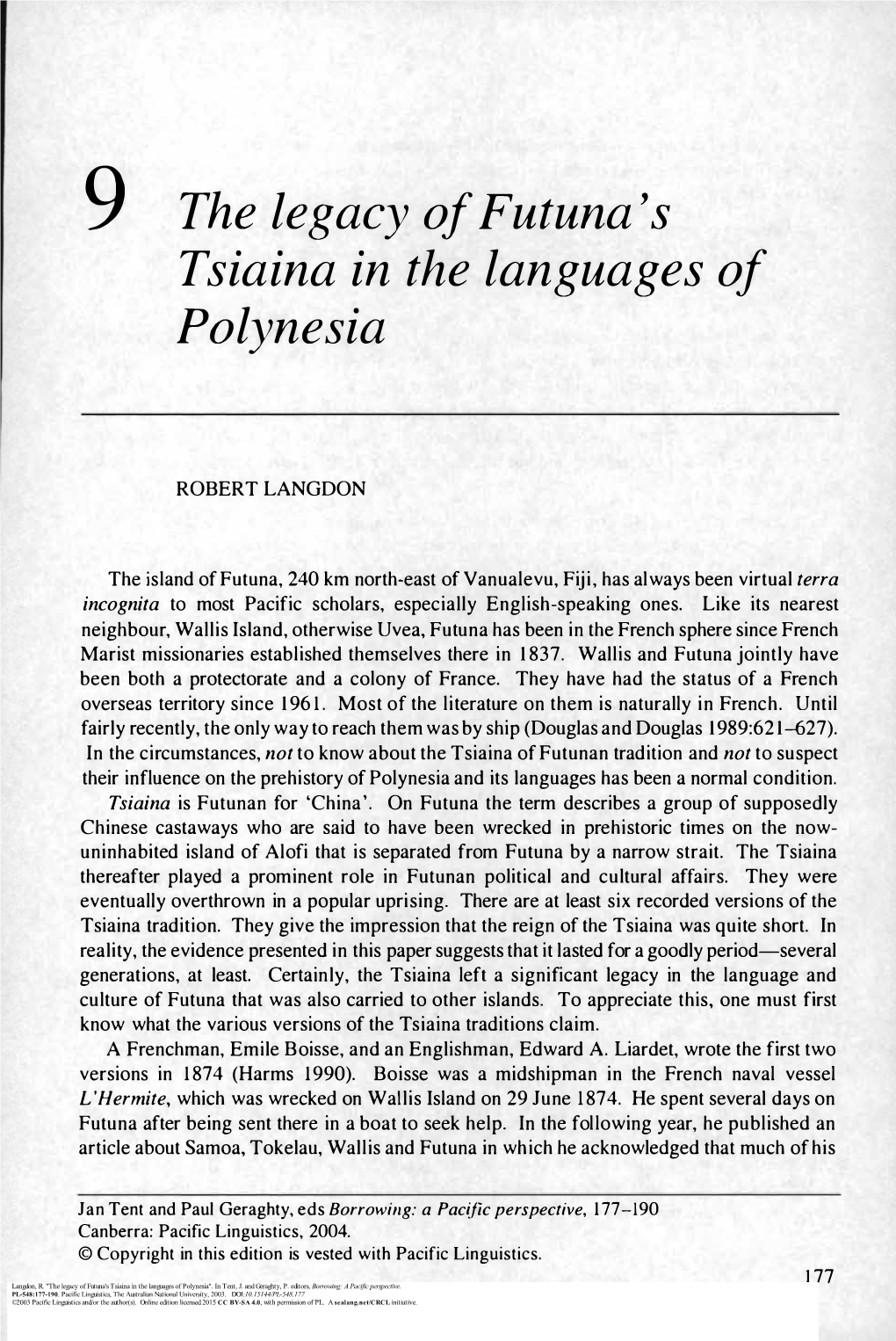 The Legacy of Futuna's Tsiaina in the Languages of Polynesia