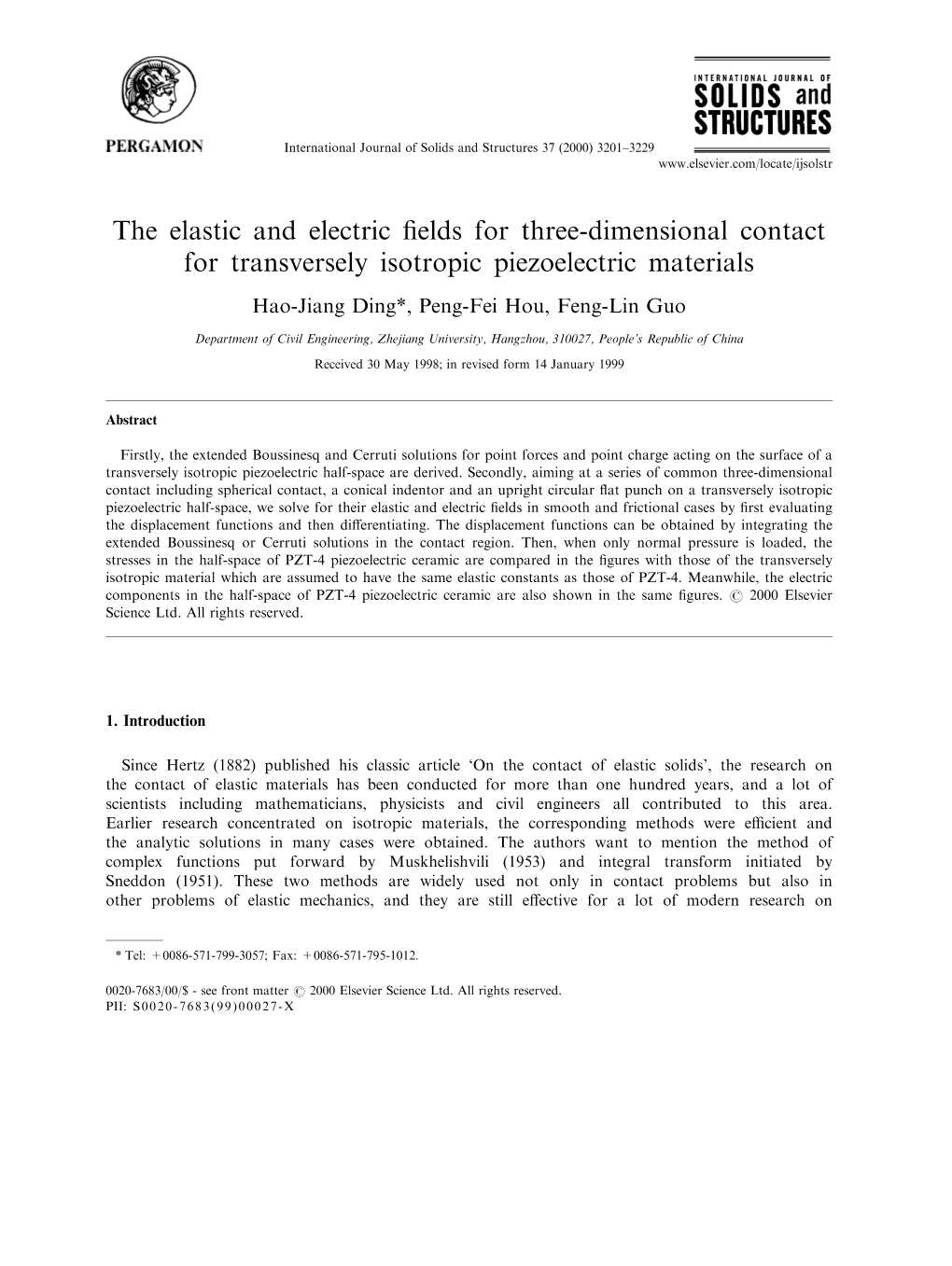 The Elastic and Electric Fields for Three-Dimensional Contact For