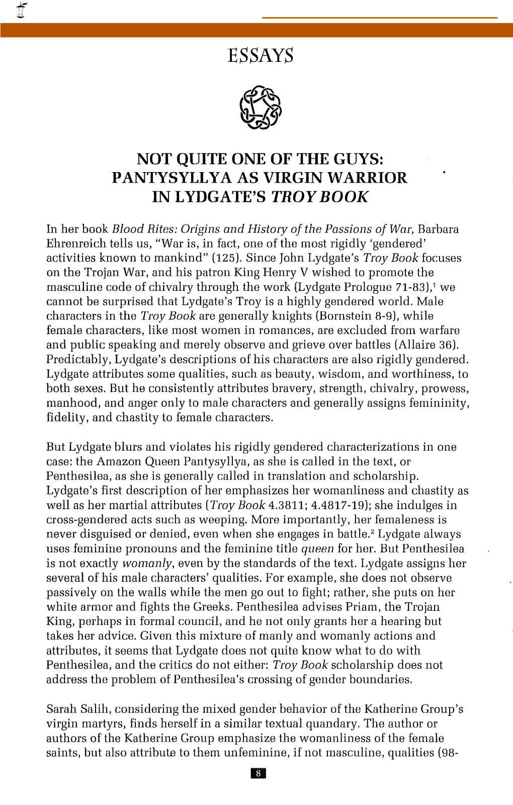 Pantysyllya As Virgin Warrior in Lydgate's Troy Book