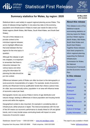 Summary Statistics for Wales, by Region: 2020 20 May 2020 SFR 43/2020