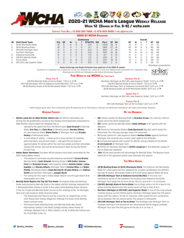 2020-21 WCHA Men's League WEEKLY RELEASE WEEK 12 (GAMES of FEB