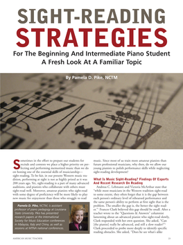 SIGHT-READING STRATEGIES for the Beginning and Intermediate Piano Student a Fresh Look at a Familiar Topic