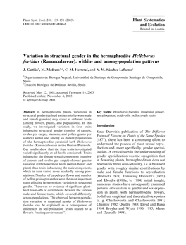 Variation in Structural Gender in the Hermaphrodite Helleborus Foetidus (Ranunculaceae): Within- and Among-Population Patterns