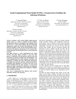 Social Computational Trust Model (SCTM): a Framework to Facilitate the Selection of Partners