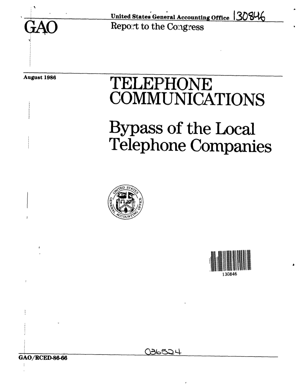 RCED-86-66 Telephone Communications: Bypass of The