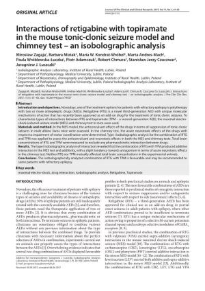 Interactions of Retigabine with Topiramate in the Mouse Tonic-Clonic Seizure Model and Chimney Test – an Isobolographic Analysis