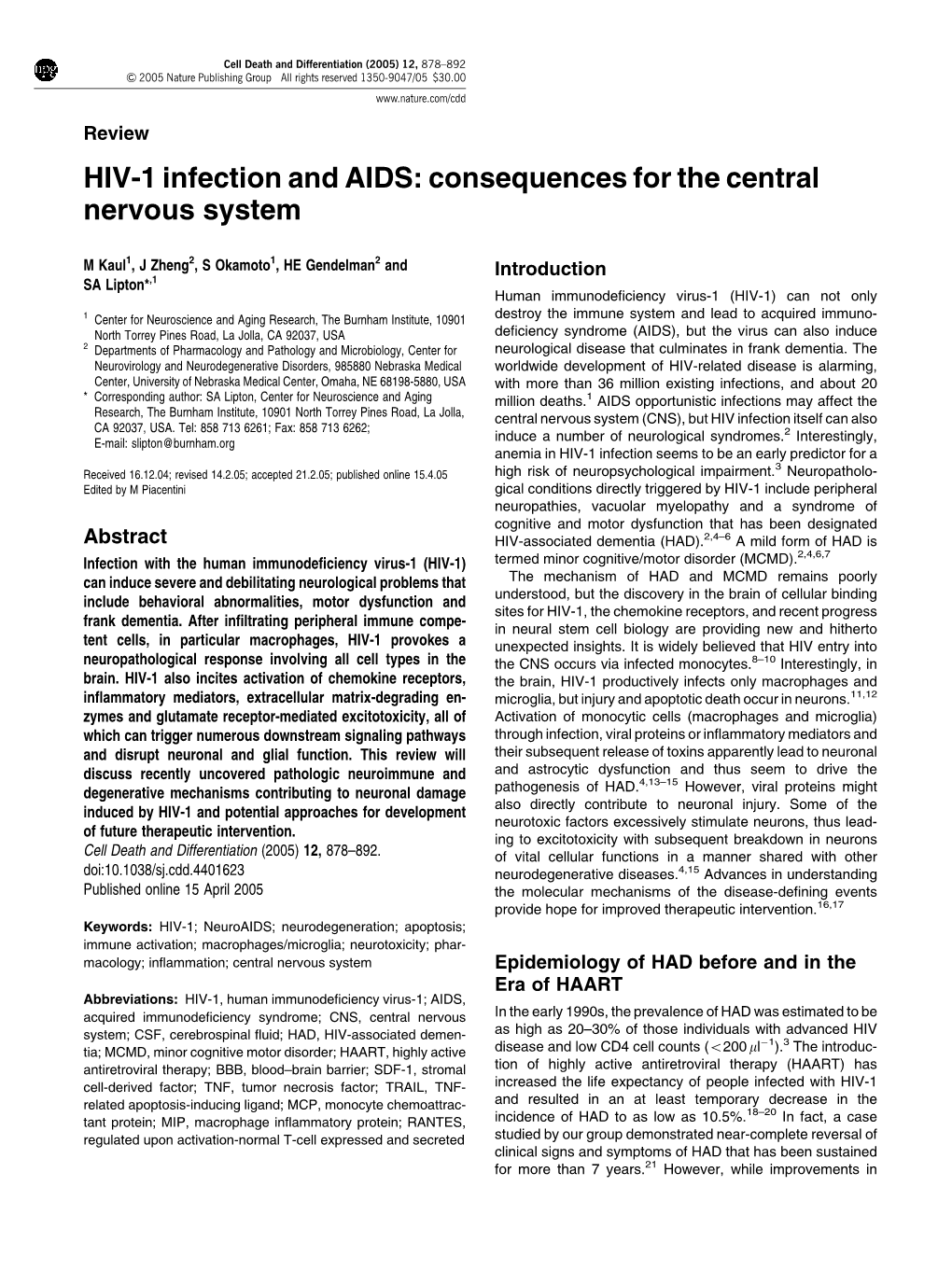 HIV-1 Infection and AIDS: Consequences for the Central Nervous System