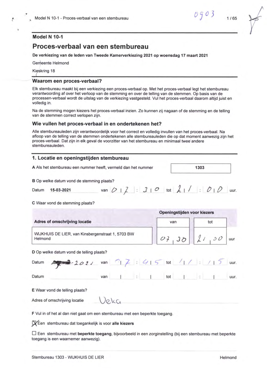 Proces-Verbaal Van Een Stembureau 1 / 65