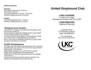 United Greyhound Club Conformation Entries 8:30 – 9:30 Am Show Starts 10:00 Am