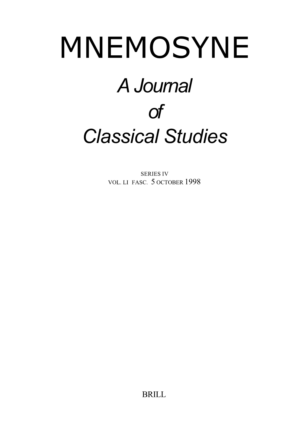 MNEMOSYNE a Journal of Classical Studies
