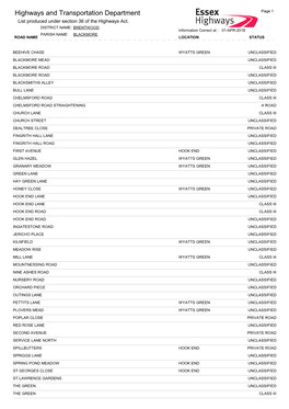 Highways and Transportation Department Page 1 List Produced Under Section 36 of the Highways Act