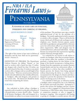 Synopsis of Firearms Laws for Pennsylvania