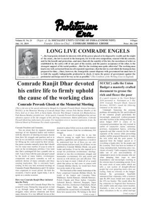Comrade Ranjit Dhar Devoted His Entire Life to Firmly Uphold the Cause