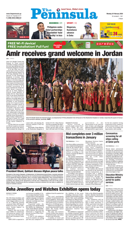 Amir Receives Grand Welcome in Jordan QNA — AMMAN