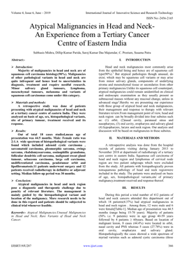 Atypical Malignancies in Head and Neck- an Experience from a Tertiary Cancer Centre of Eastern India