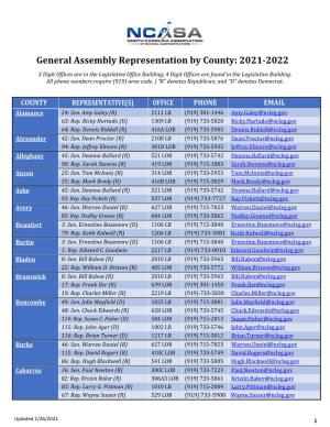 General Assembly Representation by County: 2021-2022