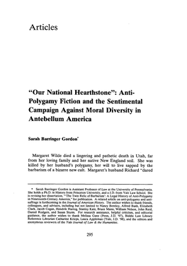 Anti- Polygamy Fiction and the Sentimental Campaign Against Moral Diversity in Antebellum America
